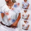 Damen T-Shirts Shirt Frauen Cold Gear Sommer Europäischer und amerikanischer Stil Damen bedruckte kurze Blusen für mit Spitze Frau V-Ausschnitt T-Shirt