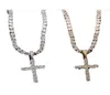 Iced Out Zirkoon Hanger Met 4mm Tennis Ketting Mannen Vrouwen Hip hop Sieraden Goud Zilver CZ Set2374599