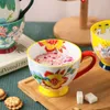 Tasses 480ML tasse en céramique peinte à la main pour les femmes grande capacité tasse micro-ondable lait petit déjeuner café style américain fait à la main