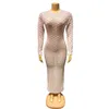 Casual Dresses Cutubly Autumn Shinny Sequin Long Evening Elegant Plaid Mesh See Though Bodycon Gowns Women Sexy Pink Party Prom Dress