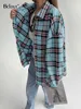 Women's Blouses Shirts Bclout Fashion Pink Plaid Shirts Blouses Women Elegant Blue Long Sleeve Oversize Shirts Casual Party Loose Blouses Street 2024 YQ231214