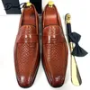 Dress Shoes Luxury Brand Men s Leather Black Brown Prints Pointed Toe Casual Mens Wedding Office Penny Loafers Men 231214