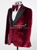 Men's Suits Elegant Burgundy Wedding For Men Fit Slim Black Satin Label Groom Tuxedos Custom Made 3 Pieces Formal Dinner Prom Dress