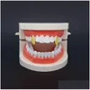 Grillz dentystyczne grille 14 -krotnie złoto Plane małe zęby zęby zęby zęby Hip Hip Hip Hip Grill Vampire Draca metalowe kły upuść klejnot otnt6