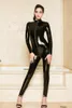 Ensemble sexy érotique sexy sans entrejambe latex body double robe à glissière pour le sexe femmes gaine brillante soutien-gorge ouvert en cuir exotique Catsuit Lingerie 231213