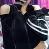 Women's Hoodies Y2K Off Shoulder Stripe Zip Up Women Lace Bow Stand Collar Cropped Sweatshirt Hoodie Causal Cardigan Goth Clothes