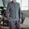 Costumes pour hommes 2023 Costume de mode Boutique Style chinois Col montant Blazer et pantalon à simple boutonnage Noir Gris Bleu Mâle 2 pièces Ensemble