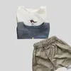 Ensembles de vêtements Été bébé fille garçon ensemble coton lin broderie col rond chemise à manches courtes kaki shorts enfants 2 pièces vêtements E3285 231213