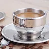 160 ml Edelstahl-Kaffee-Tee-Set, doppelschichtige Kaffeetasse, Espressotasse, Milchbecher mit Teller und Löffel