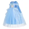 Sukienki dziewczyny sukienka z długim rękawem Kostium Cosplay Cosplay Niebieski cekin dzieci Bithday Surprise Ball suknia balowa 231213