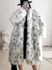 Женское пальто с леопардовым принтом большого размера из искусственного меха, женская модная длинная куртка, женская элегантная пушистая верхняя одежда в стиле Тедди, шикарный флисовый кардиган High Street 231214