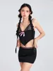 Jupes Femmes Jupe Ensemble Bow Camisole avec dentelle Patchwork Mini Moulante Tenue d'été pour Party Club