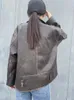 Pelle da donna in ecopelle RR2478 Streetwear effetto consumato giacche in pelle da bici per le donne giacca oversize in pelle PU Boyfriend PU donna cerniera allentata cappotto marrone 231213