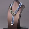 Ожерелья с подвесками, винтажное элегантное синее многослойное ожерелье с кисточками из бисера, высокое качество, металлические цветы, стразы, женские аксессуары для платья