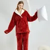 Vêtements de nuit pour femmes Pyjamas d'hiver pour femmes 2 pièces / ensembles chauds flanelle corail costume à manches longues coréen velours vêtements de nuit couple homewear ensemble