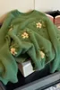 Женские свитера, свитер, винтажный зеленый парашют, зимний ленивый ветер, мягкий цветочный вышитый вязаный жакет с круглым вырезом, топ Y2k Lagot 231213