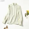 Damesblouses Overhemden Birdsky Dames lange sle shirts blouse kantoor dame top kant split joint 100% natuurlijke lberry zijde effen kleur S-369L231214