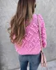 Mulheres Malhas Tees BOHO INSPIRADO Cardigan Pompon Mão Knit Cardigan Mulheres Rosa Manga Longa Malha Top Mulheres Coração Forma Padrão Mulheres Suéteres 231214