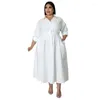 Plus Size Kleider WSFEC XL-5XL 2023 Mode Winter Einfarbig Langarm Taste Frauen Kleidung Lässig Elegantes Kleid Großhandel