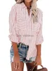 Blouses Femme Chemises Été 2022 nouveau lin coton rayé simple boutonnage chemise à manches longues pour les femmes robe mode Blouses chemise à carreaux YQ231214