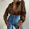 Women's Blouses Shirts Satin Long Sle Blouses Women Tops 2023 Vintage Blue Green Silk Shirt Casual Loose Button Up Fe Shirts Fashion Tops 18913L231214