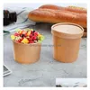 Recipientes desechables para llevar Tazas de sopa Recipientes de papel Kraft Alimentos desechables Ir a tazones Tazas de helado Tapas Compostable Reciclable Dha8O