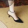 Sandals Chic Design Women Pointed Closed Toe Rhinestone Ankle Strap Chains High Heels Lady Fashion Prom Pumps Summer Sandalias