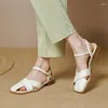 Kleidschuhe Phoentin Asymmetrisches Design Echtes Leder Sandalen Frauen Sommer Low Heels Retro Party Slingbacks Grün Beige Sandale FT2875