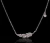 Ins Top Sell Feather Pendant Simple Fashion Jewelry 925 Sterling Silver Pave White Sapphire CZ Diamond Gemstones Party Women Weddi1449407