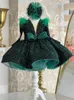 Flickor klänningar lyxiga och eleganta flickor julklänning Walk Show Green Sequin Princess Fluffy Flower Wedding 231213