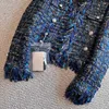2024 Spring Blue Contrast Color Tweed Juper