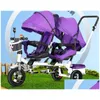 Barnvagnar# tvilling baby barnvagn dubbel säte barn trehjuling barn cykel roterbar tre hjul ljus skyddande barnvagn droppleverans dhizq q240429