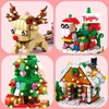 Fordonsleksaker Uppgraderade julserier byggstenar set med varmt ljus Creative Elk Train House DIY Bricks Model Toys for Kids Xmas Giftl231114