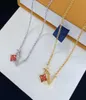 With BOX Classic Red Flower Designers Pendant Necklaces Gold Silver Women Letter Necklace Quality Gold Cross Pendants Part Holiday3011980