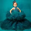 Dark Green Pearls Flower Girl Dresses High Neck Tulle Beaded Vintage Little Girl Peageant Birthday Christening Dress Party Gowns