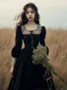Casual Dresses French Hepburn Style Dress Women Black Vintage Lace Long Sleeve Midi Length Autumn Elegant Evening Party 2023