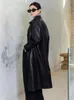 Trench-Coat Long en cuir de mouton véritable pour femme, élégant, tendance, haut de gamme, classique, Vintage, noir, veste véritable, printemps automne 2023