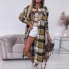 Women's Trench Coats Shirt Jackets Casual Buttoned Pocket Design Trend Flannel Long Coat Women Autumn Plaid Longline Outwear