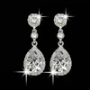 Shining Fashion Crystals Studs örhängen dinglar silver strass Lång droppe örhänge för kvinnor isade ut brudsmycken 5 färger lu283s