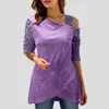 Casual Dresses Compression Dress for Ladies Long Sleeve Women's Spring Solid Color Sequin runda hals Splicing Loose T -shirt