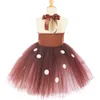 Vestidos da menina marrom lantejoulas trajes de cervos para meninas vestidos de princesa de natal crianças renas cosplay outfit crianças ano roupas presente de natal 231213