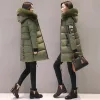 Neue Lange Parkas Mit Kapuze Weibliche Frauen Winter Mantel Dicke Daunen Baumwolle Taschen Jacke