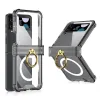 Pour Samsung Galaxy Z Flip 5 4 3 Magsafe Étui de chargement sans fil magnétique Porte-anneau transparent Protection de charnière pliante Flip5 Flip4 Housse antichoc
