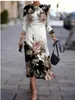 Robes décontractées Fleurs Imprimer Femmes Robe Vintage Mode Femme Vêtements A-ligne Manches Longues Hiver Surdimensionné Dame Élégante