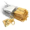 100 sacchetti di organza in argento e oro con coulisse, sacchetti regalo per bomboniere, orecchini di caramelle, gioielli264P