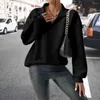 Women's Hoodies Stylish Sweatshirt Fall Winter Zipper With Turn-down Collar Solid Color Thick Warm Pullover Casual For Cold