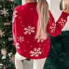 Kadın Örgü Tees Noel 2023 Sweater Snowflake Baskı Sıcak Kırık Jumper Sıradan Gevşek Gevşek Büyük Boy Tencere O Boyun Çekme Femme 231213