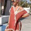 Women's Swimwear Bikini Cover Up Beach Dress Bath Suit One Piece 2023 Set Gotten Loose Smock Trials Solid Acrylic Cape For Swimsuit