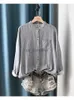 Women's Blouses Shirts Lamtrip Unique Double Buttons Long Sleeve Stripe Plaid Stand Collar Cotton Shirt Blouse 2023 New YQ231214