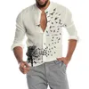 Chemises décontractées pour hommes Boho Blanc Hommes Solide Couleur Bouton Blouses Confortable Manches Longues Arbre Imprimé Cardigan Ethnique Camisas Mâle Tees